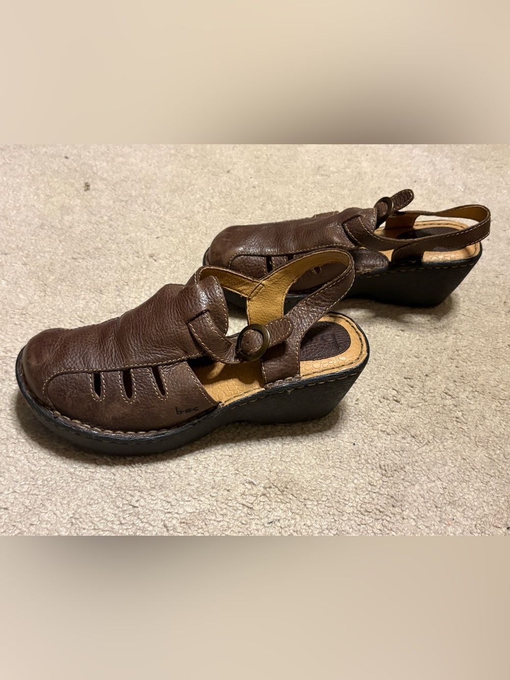 Women’s 7 eu 38 Brown Leather Slingback Clog Sandals B.o.c. Boc born concept - Picture 3 of 9